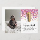 1. Geburtstag Confetti Portrait Einladung (Vorne/Hinten)