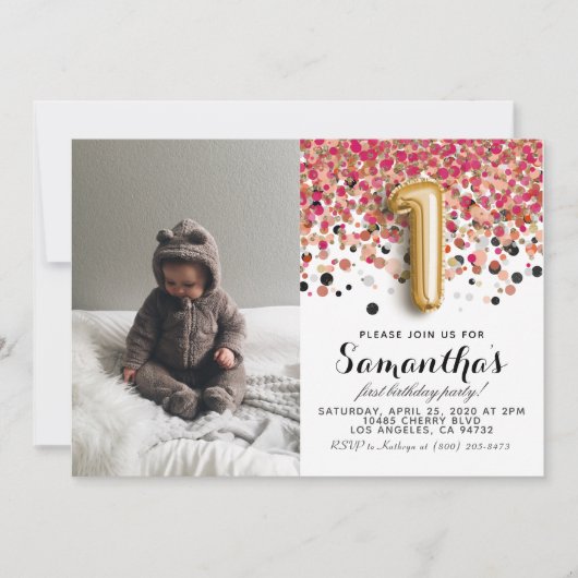 1. Geburtstag Confetti Portrait Einladung (Vorderseite)