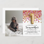 1. Geburtstag Confetti Portrait Einladung (Vorne/Hinten)