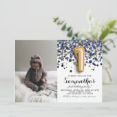 1. Geburtstag Confetti Portrait Einladung (Stehend Vorderseite)