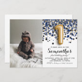 1. Geburtstag Confetti Portrait Einladung (Vorne/Hinten)