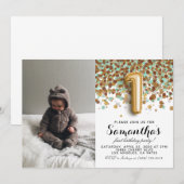 1. Geburtstag Confetti Portrait Einladung (Vorne/Hinten)