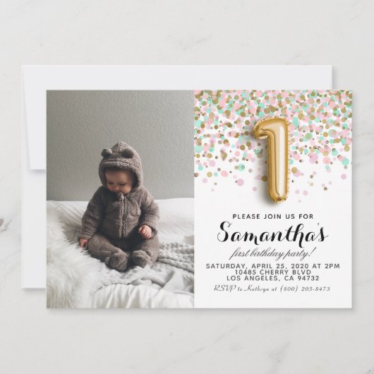 1. Geburtstag Confetti Portrait Einladung (Vorderseite)