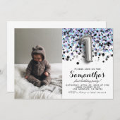 1. Geburtstag Confetti Portrait Einladung (Vorne/Hinten)