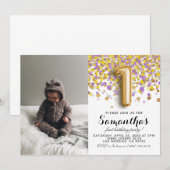 1. Geburtstag Confetti Portrait Einladung (Vorne/Hinten)