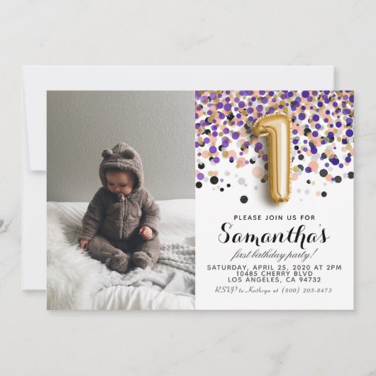 1. Geburtstag Confetti Portrait Einladung (Vorderseite)
