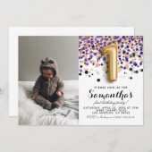 1. Geburtstag Confetti Portrait Einladung (Vorne/Hinten)