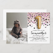 1. Geburtstag Confetti Portrait Einladung (Vorne/Hinten)