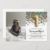 1. Geburtstag Confetti Portrait Einladung (Vorne/Hinten)