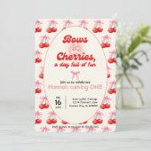 1. Geburtstag Coquette Cherries Bubble Letters Einladung (Stehend Vorderseite)
