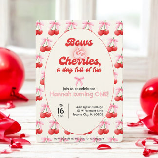 1. Geburtstag Coquette Cherries Bubble Letters Einladung