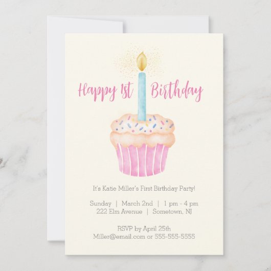 1. Geburtstag Cupcake Party Einladung (Vorderseite)