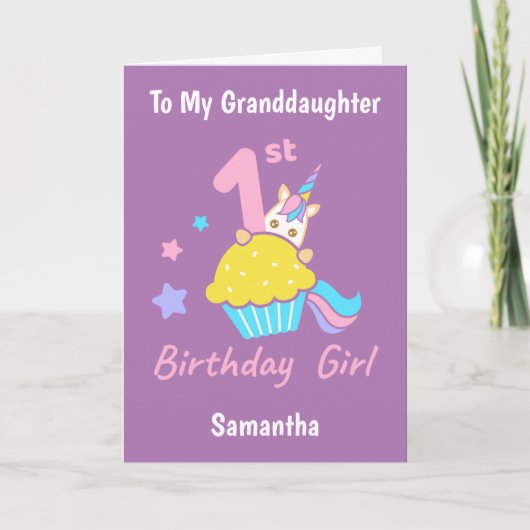 1. Geburtstag Cupcake Unicorn Großtochter Karte (Vorderseite)