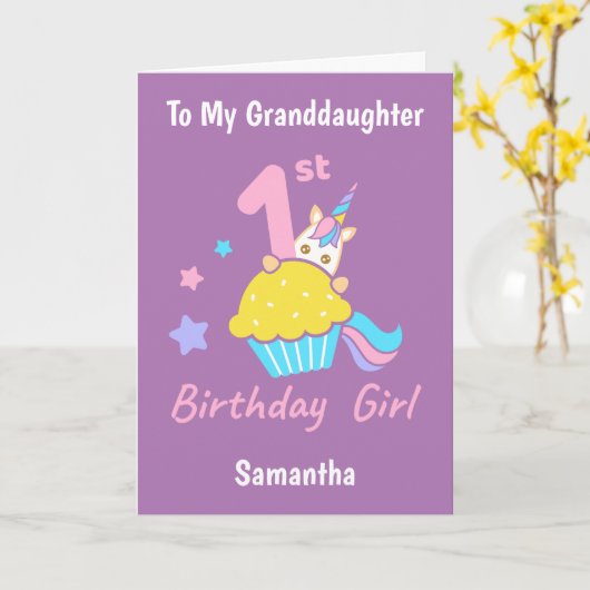 1. Geburtstag Cupcake Unicorn Großtochter Karte (Gelbe Blume)