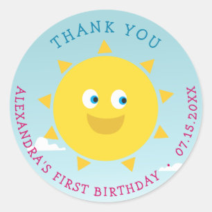 1. Geburtstag Danke Sonne Runder Aufkleber