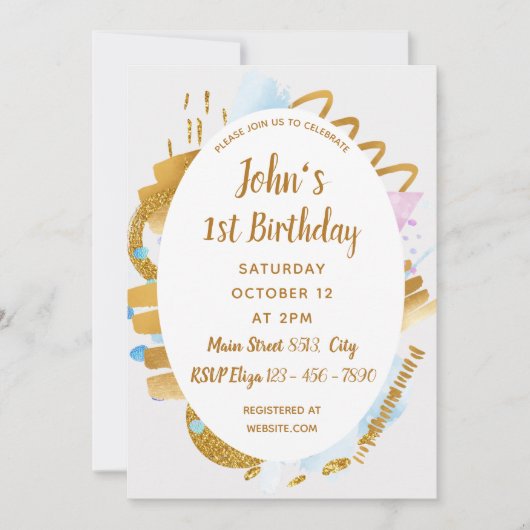 1. Geburtstag - Delikate Goldene Details Einladung (Vorderseite)