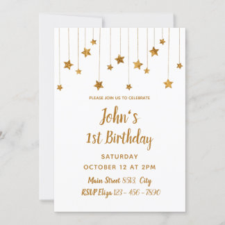 1. Geburtstag - Delikate Goldene Sterne Minimal Einladung