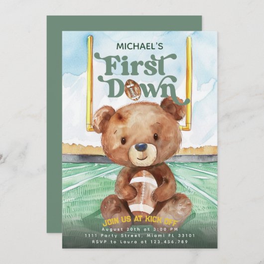 1. Geburtstag des Fußball-Bären Einladung (Vorne/Hinten)