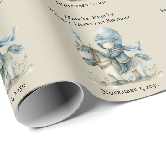 1. Geburtstag des mittelalterlichen Ritterjungen Geschenkpapier (Rolleneckpunkt)