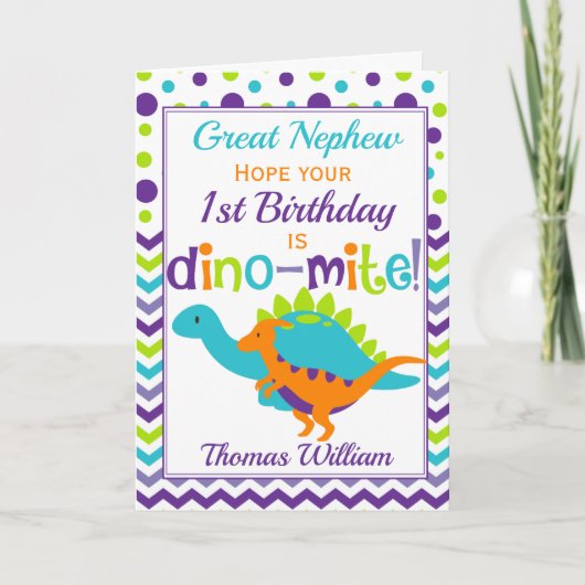 1. Geburtstag Dinosaur Dino-Mite Karte (Vorderseite)