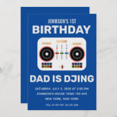 1. Geburtstag DJ Dance Party Blue Einladung (Vorne/Hinten)