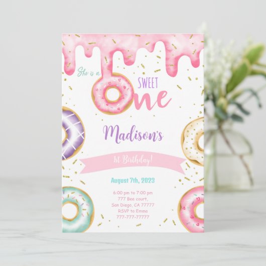 1. Geburtstag Donut Einladung (Stehend Vorderseite)