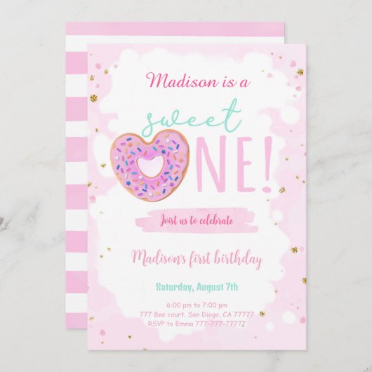 1. Geburtstag Donut-Party Einladung (Vorne/Hinten)