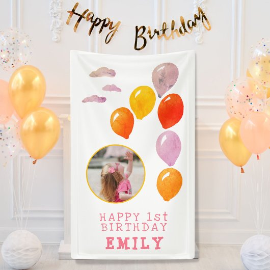 1. Geburtstag Ein Ballons Mädchen Foto  Banner