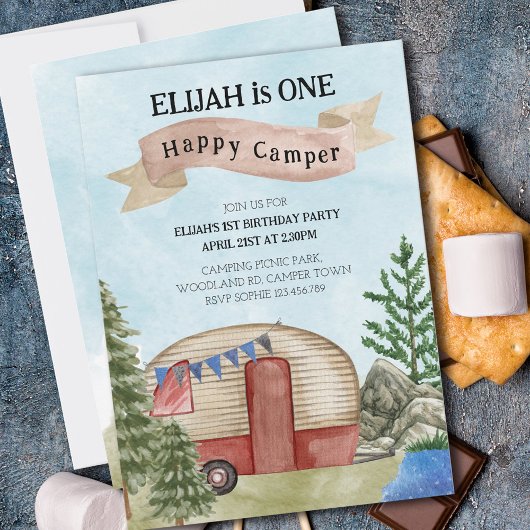 1. Geburtstag Ein glücklicher Camper Vintage-Campi Einladung