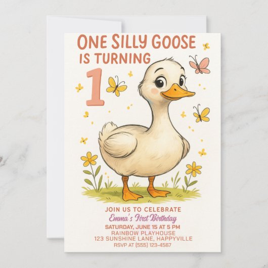 1. Geburtstag Eine Alberne Gans für ein Baby Einladung (Vorderseite)