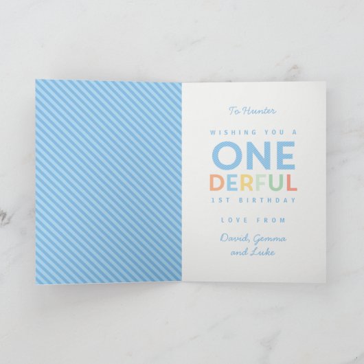 1. Geburtstag einfache, bunte Typografie Karte (Innenseite)