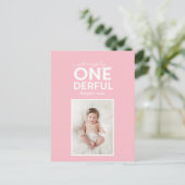 1. Geburtstag einfache, bunte Typografie Postkarte (Stehend Vorderseite)