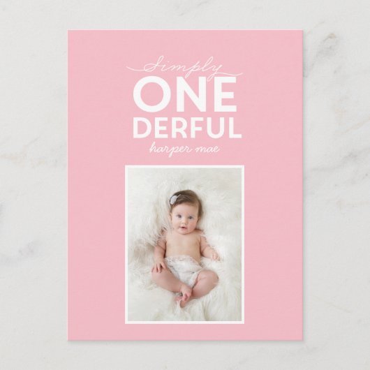 1. Geburtstag einfache onederful farbenfrohe Typog Postkarte (Vorderseite)