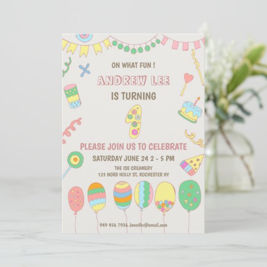 1. Geburtstag. Einladung (Stehend Vorderseite)