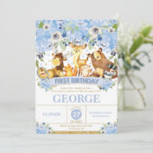 1. Geburtstag Einladung Boy Woodland Tiere Blue (Stehend Vorderseite)