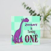 1. Geburtstag, EINLADUNG, DINOSAUR, LILA, Kinder Einladung (Stehend Vorderseite)