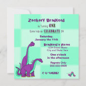 1. Geburtstag, EINLADUNG, DINOSAUR, LILA, Kinder Einladung (Rückseite)