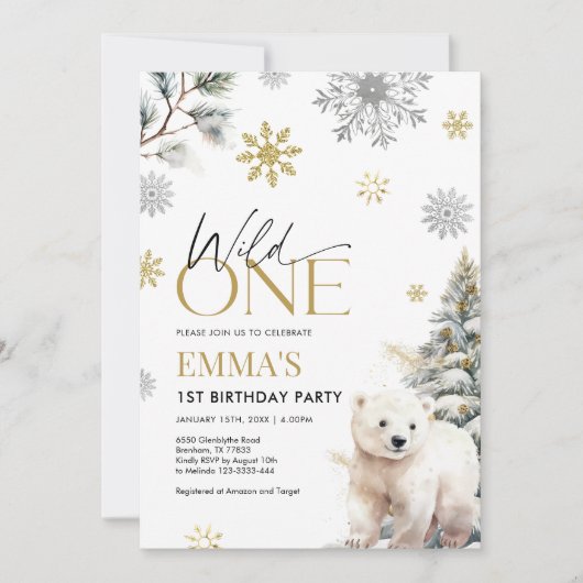 1. Geburtstag Einladungsbär, wild Einladung (Vorderseite)