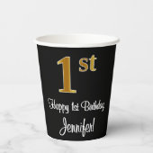 1. Geburtstag - Elegantes Luxuriöses Imitat Gold L Pappbecher (Rückseite)