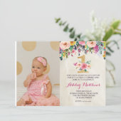 1. Geburtstag ERSTE schöne Blumeneinladung, Einladung (Stehend Vorderseite)