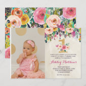 1. Geburtstag ERSTE schöne Blumeneinladung, Einladung (Vorne/Hinten)