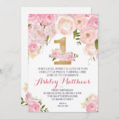 1. Geburtstag ERSTE schöne Blumeneinladung, Einladung (Vorne/Hinten)