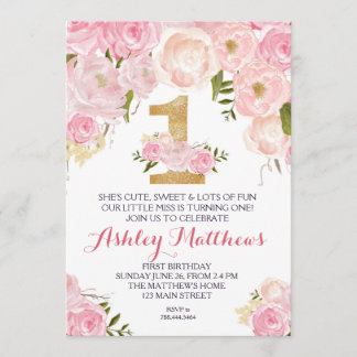 1. Geburtstag ERSTE schöne Blumeneinladung, Einladung