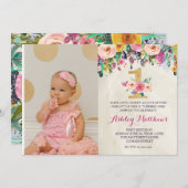 1. Geburtstag ERSTE schöne Blumeneinladung, Einladung (Vorne/Hinten)