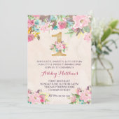 1. Geburtstag ERSTE schöne Blumeneinladung, Einladung (Stehend Vorderseite)