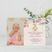 1. Geburtstag ERSTE Schöne Flora Einladung, Einladung (Stehend Vorderseite)