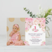 1. Geburtstag Erster schöner Blumenbesuch I Einladung (Stehend Vorderseite)