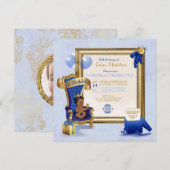 1. Geburtstag Ethnisch Junge Königlich Blau Gold F Einladung (Vorne/Hinten)