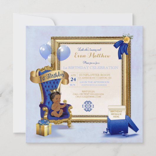 1. Geburtstag Ethnisch Junge Königlich Blau Gold F Einladung (Vorderseite)