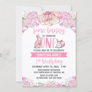 1. Geburtstag etwas Bunny Pink Aquarell Floral Einladung